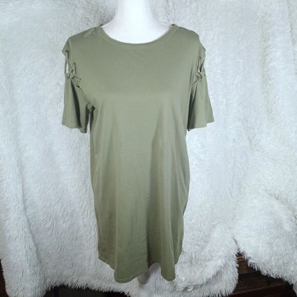 FOREVER 21 ARMY GREEN CRISSCROSS SLEEVE DRESS SZ.M EUC - Picture 2 of 6